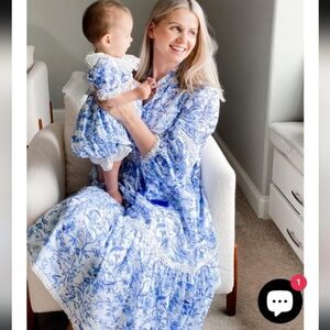 Petite Maison Kids Jaylin Blue/White Linen Mom Dress sz XS